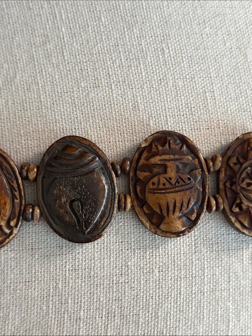 Hand Carved Wood Oval Link Bracelet